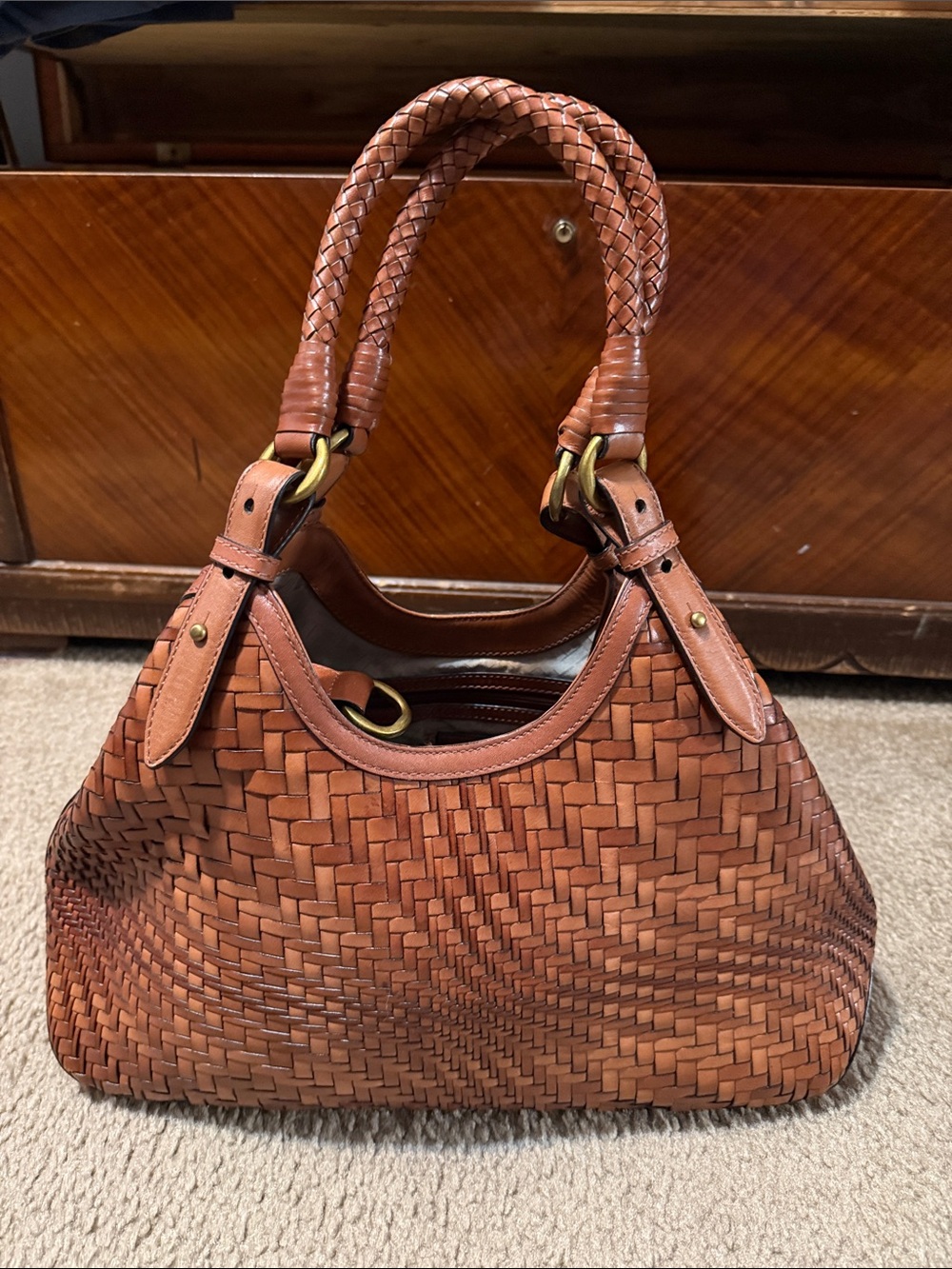 Cole Haan Genevieve Optical
Weave Tan Leather Hobo
Shoulder Bag Handbag
